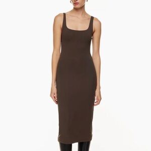 Aritzia Babaton Contour Squareneck Midi Dress - Rich Mocha Brown